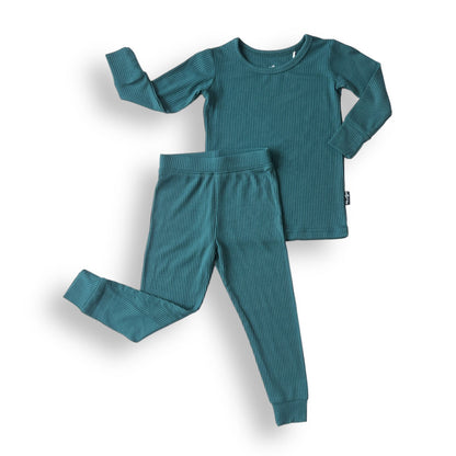 LONG SLEEVE 2 PIECE SETS - Peacock Ribbed - Tenth &amp; Pine - Bamboo 2 Piece PJ - RIB - 12/18m