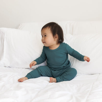 LONG SLEEVE 2 PIECE SETS - Peacock Ribbed - Tenth &amp; Pine - Bamboo 2 Piece PJ - RIB - 12/18m
