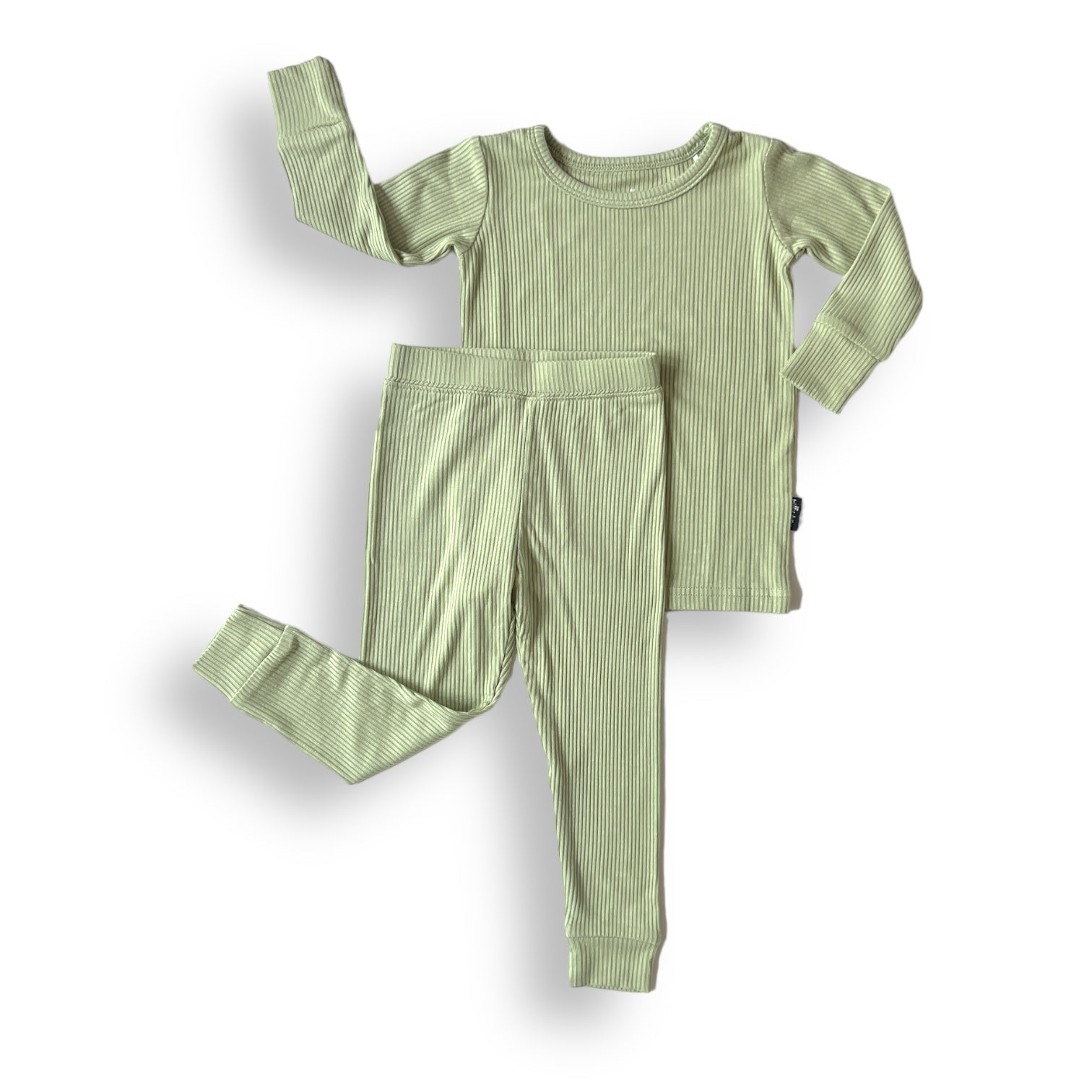 LONG SLEEVE 2 PIECE SETS - Pistachio Ribbed - Tenth &amp; Pine - Bamboo 2 Piece PJ - RIB - 12/18m