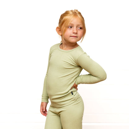 LONG SLEEVE 2 PIECE SETS - Pistachio Ribbed - Tenth &amp; Pine - Bamboo 2 Piece PJ - RIB - 12/18m