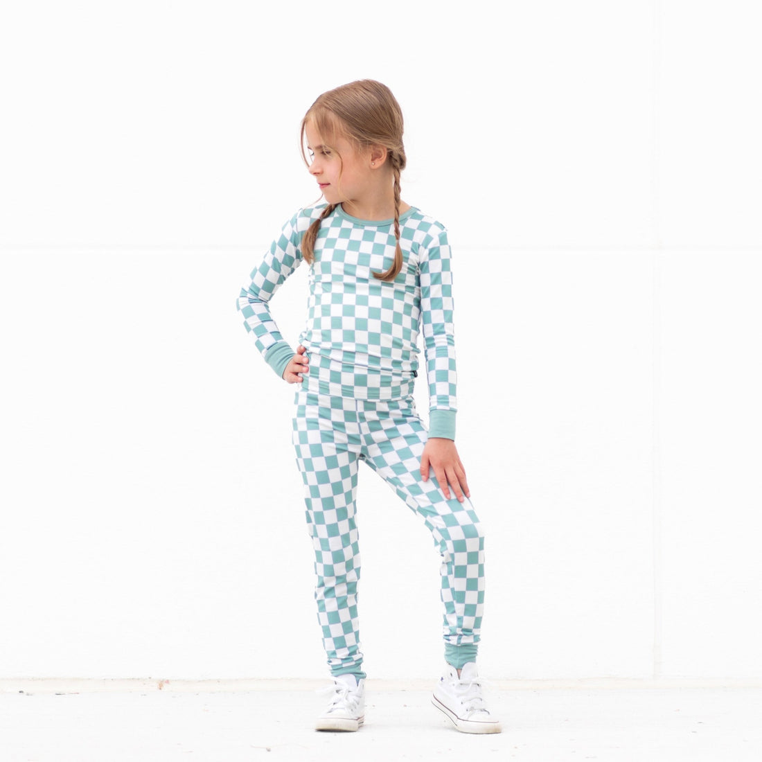 LONG SLEEVE 2 PIECE SETS - Sage Check - Tenth &amp; Pine - Bamboo 2 Piece PJ - 12/18m