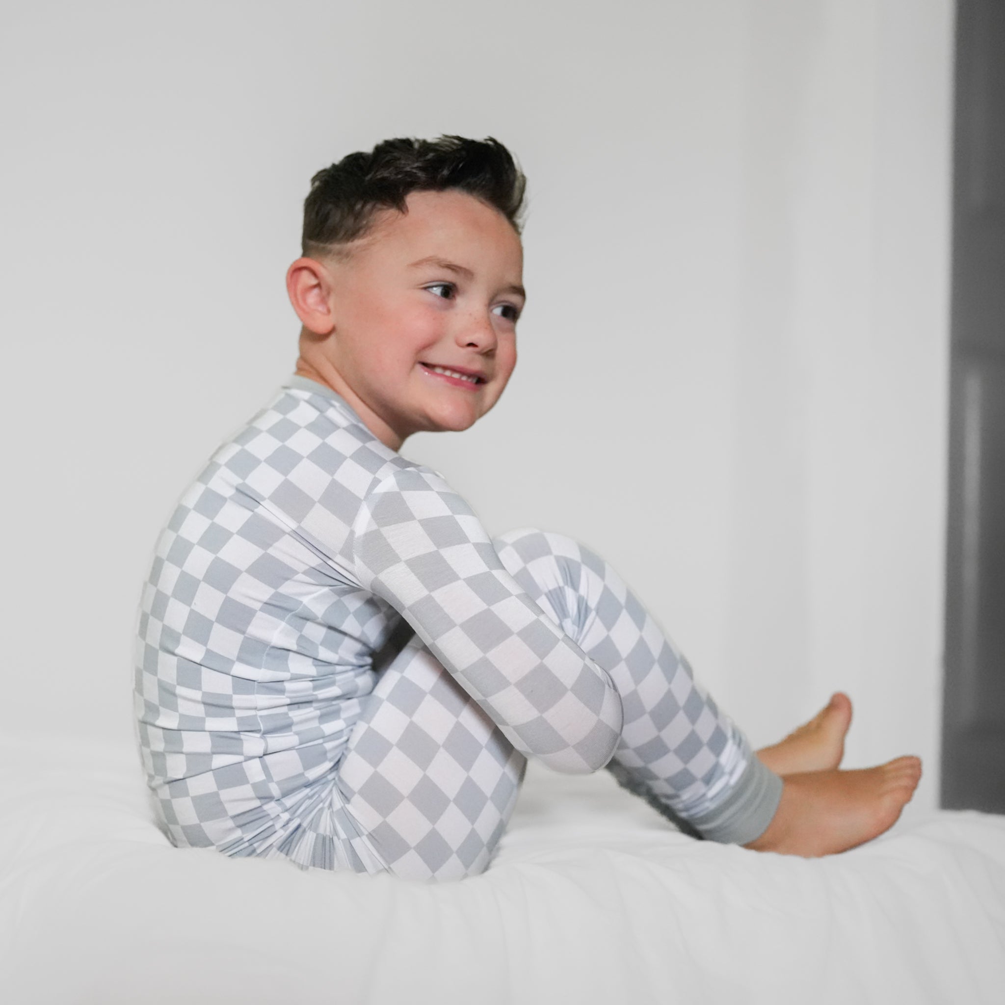 LONG SLEEVE 2 PIECE SETS - Stone Check - Tenth &amp; Pine - Bamboo 2 Piece PJ - 12/18m