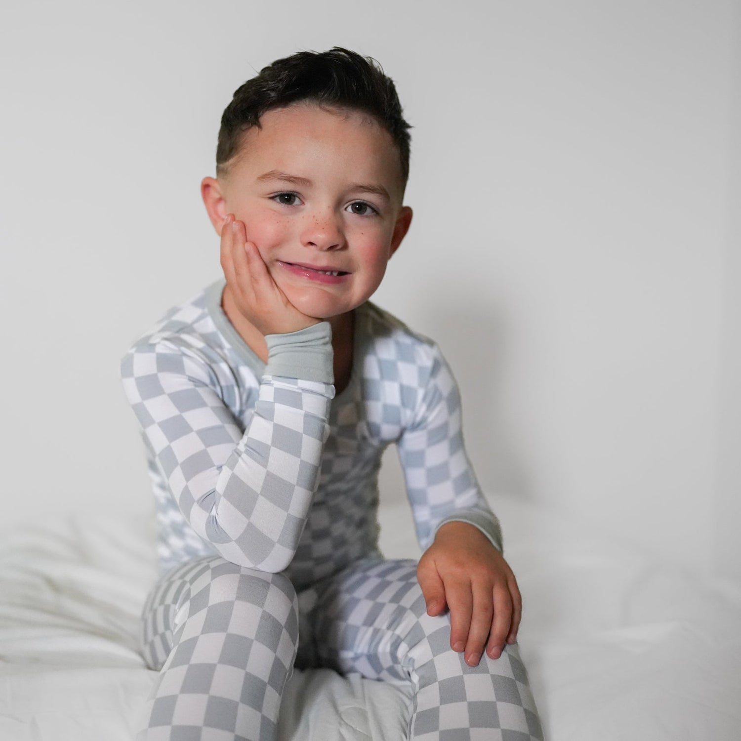 LONG SLEEVE 2 PIECE SETS - Stone Check - Tenth &amp; Pine - Bamboo 2 Piece PJ - 12/18m
