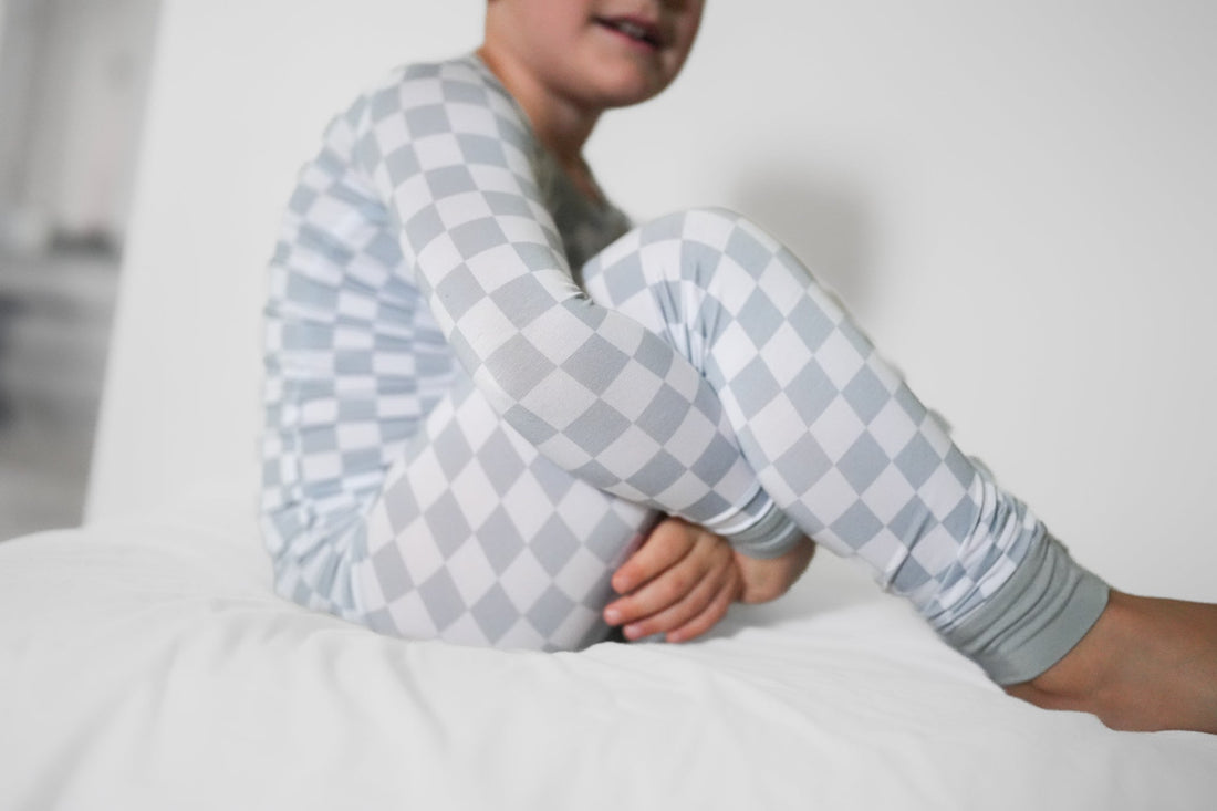LONG SLEEVE 2 PIECE SETS - Stone Check - Tenth &amp; Pine - Bamboo 2 Piece PJ - 12/18m