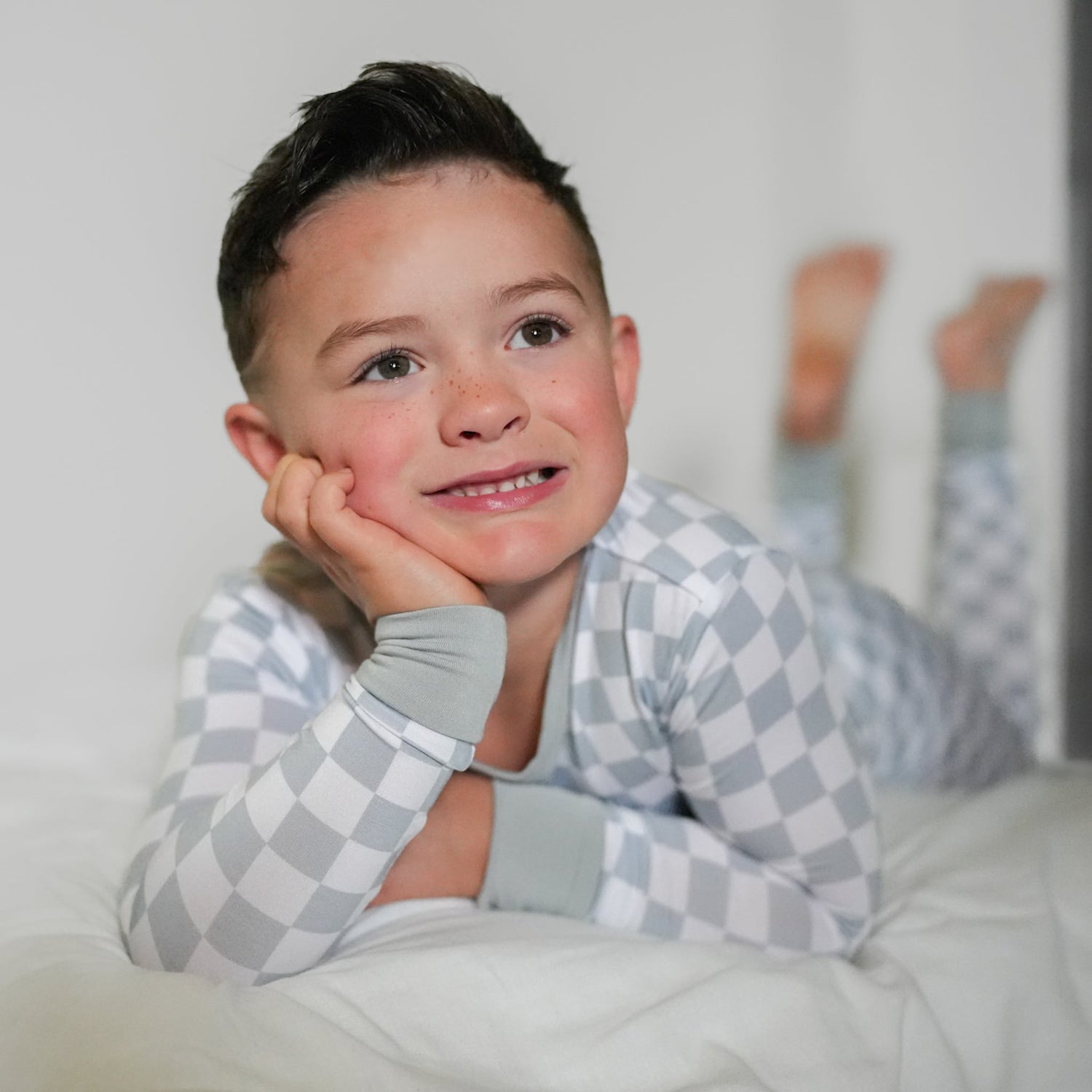 LONG SLEEVE 2 PIECE SETS - Stone Check - Tenth &amp; Pine - Bamboo 2 Piece PJ - 12/18m