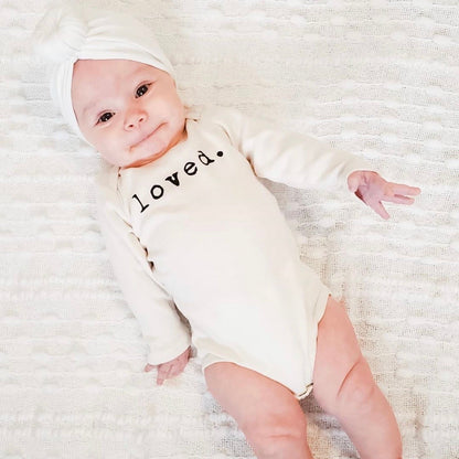 Baby Loved. Long - Sleeve Organic Cotton Bodysuit - Tenth &amp; Pine - Long Sleeve Onesie - Black - 0 - 3M