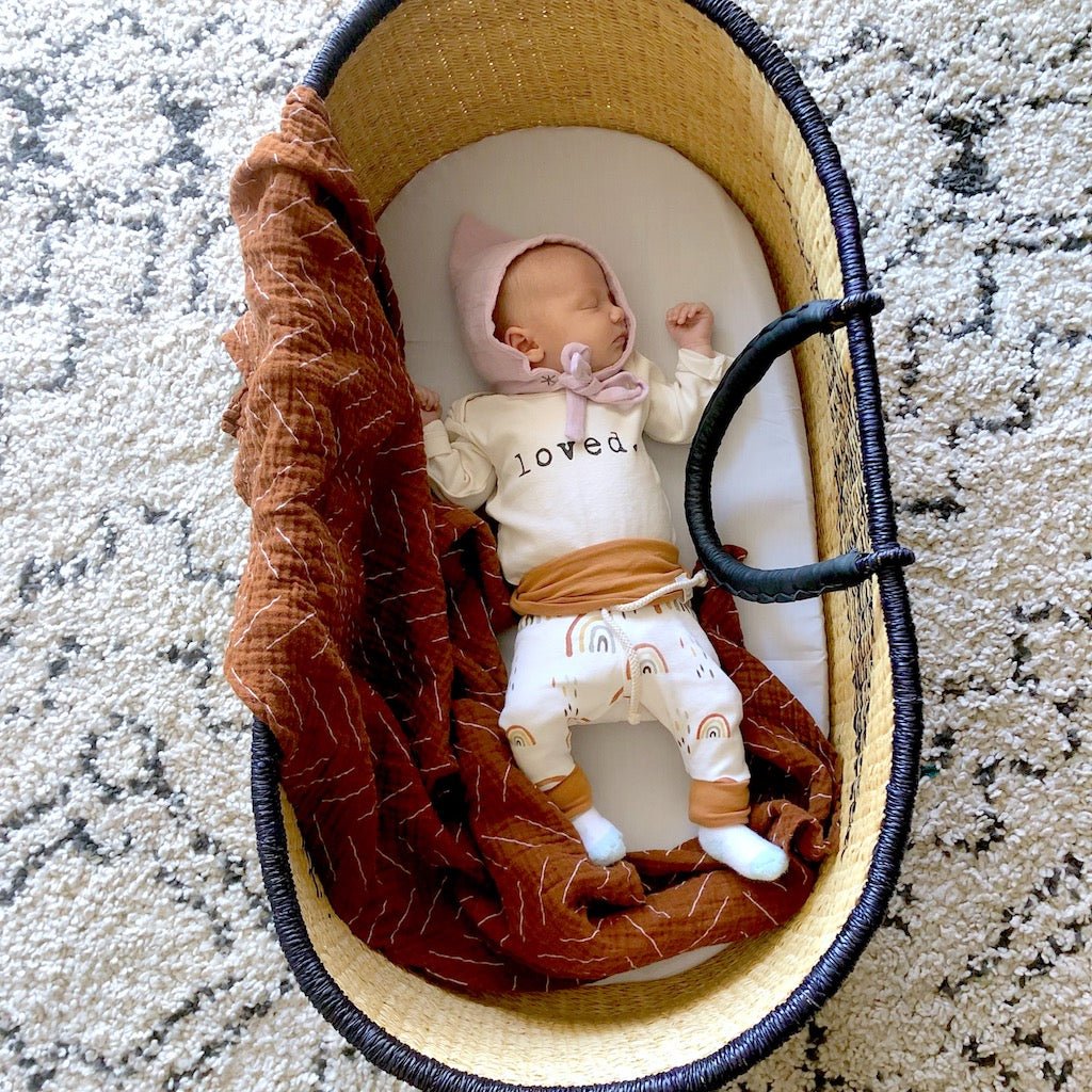 Baby Loved. Long - Sleeve Organic Cotton Bodysuit - Tenth &amp; Pine - Long Sleeve Onesie - Black - 0 - 3M