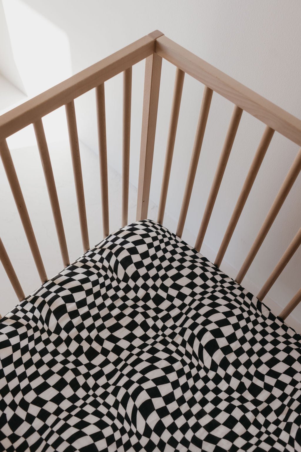 Muslin Crib Sheet | Black &amp; White Wavy Checkerboard - Tenth &amp; Pine - Crib Sheet - forever french baby