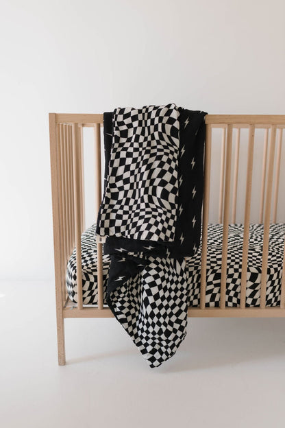 Muslin Crib Sheet | Black &amp; White Wavy Checkerboard - Tenth &amp; Pine - Crib Sheet - forever french baby