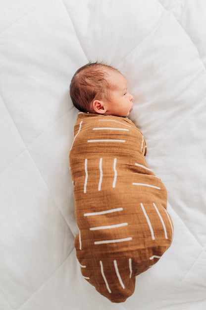 Mustard Mudcloth Muslin Swaddle Blanket - Tenth &amp; Pine - 