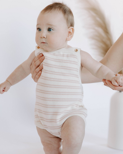Organic Cotton Stripe Knit Bubble Romper