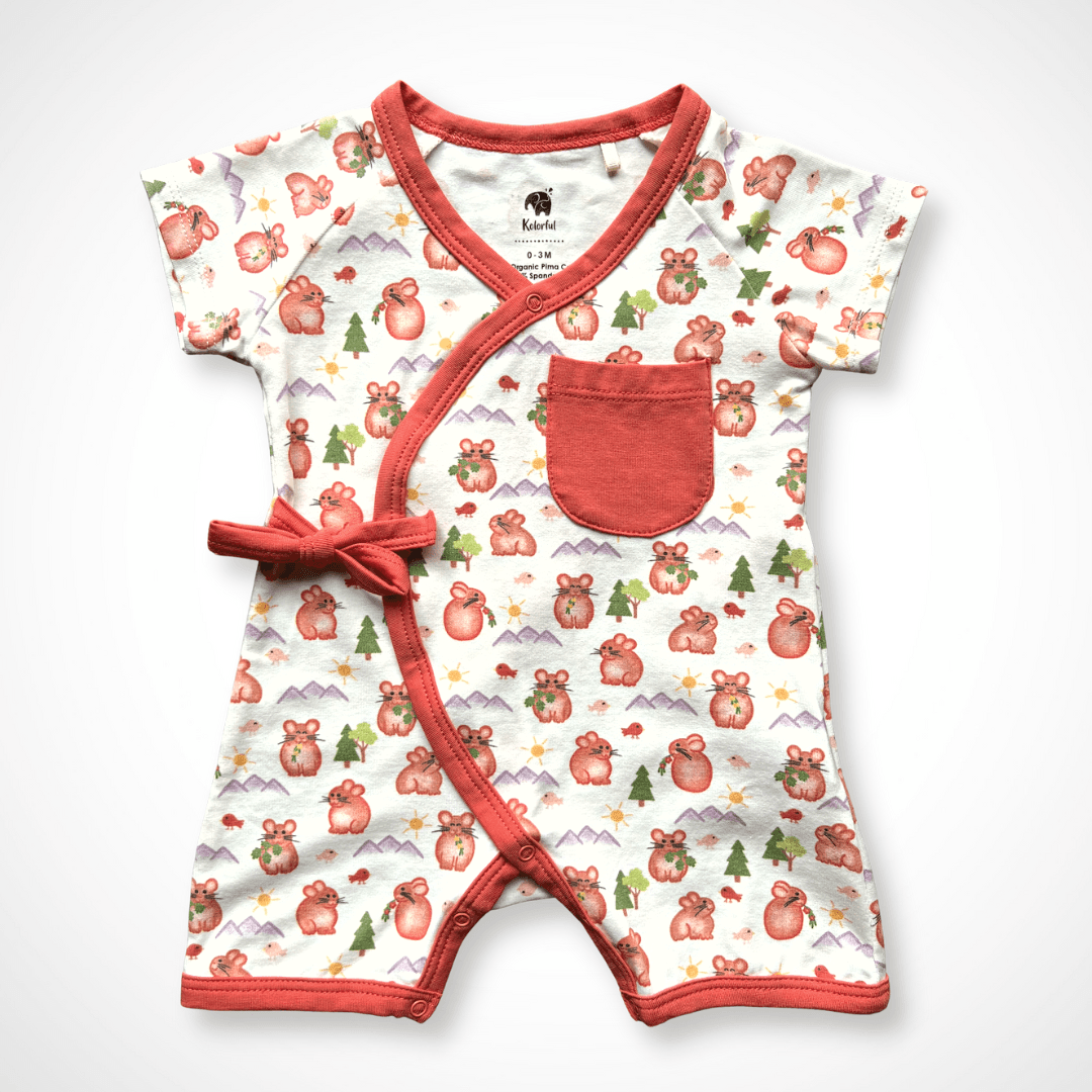 Pika Kimono Shorty | Organic Pima Cotton - Tenth &amp; Pine - Summer Outfits - 0 - 3M - Kolorful