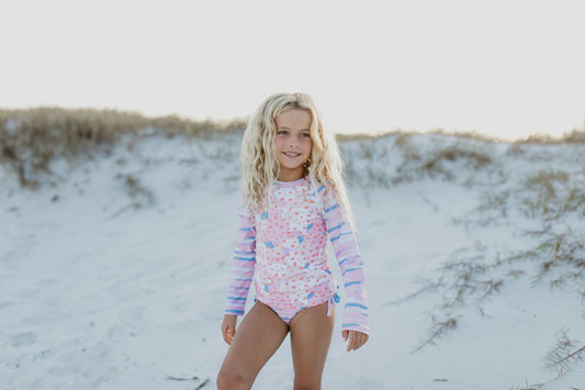 Pink Blue Abstract Long Sleeve Rash Guard Swimsuit - Tenth & Pine - Swimsuit - 2 - Oopsie Daisy