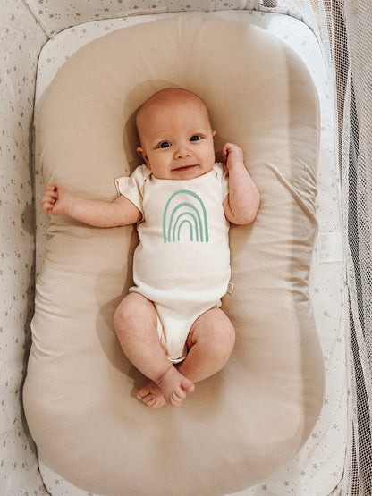 Rainbow Seafoam Organic Cotton Short Sleeve Baby Bodysuit - Tenth &amp; Pine - Short Sleeve Onesie - 0 - 3M - Tenth &amp; Pine
