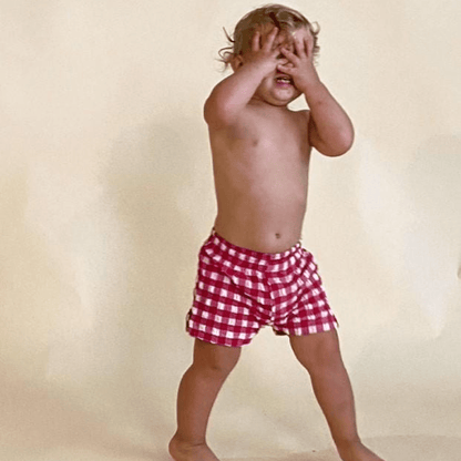 Red Gingham Mini Swim Trunk - Tenth &amp; Pine - Mini Swimwear - 0 - 6 Months - Red Gingham - Montce