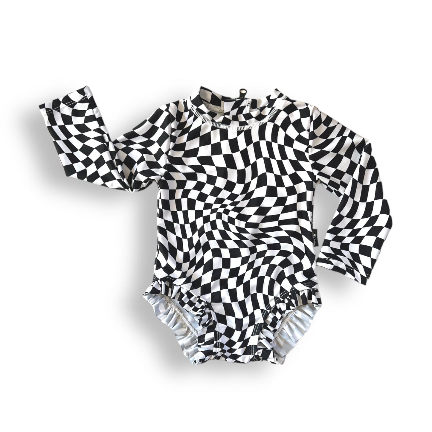RUFFLE RASH GUARD - Black Dizzy Check - Tenth & Pine - Ruffle Rash Guard - 6/12m - millie + roo