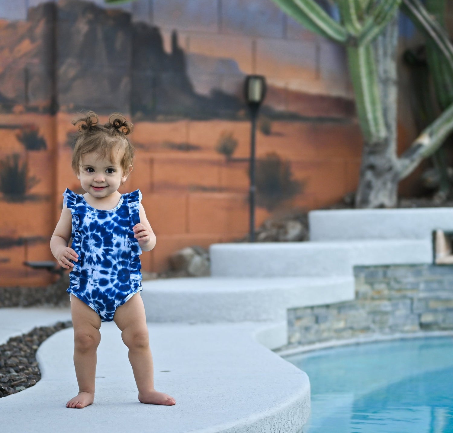 RUFFLE SWIMSUIT - Blue Tie Dye - Tenth &amp; Pine - Ruffle Swimsuit - 6/12m - millie + roo