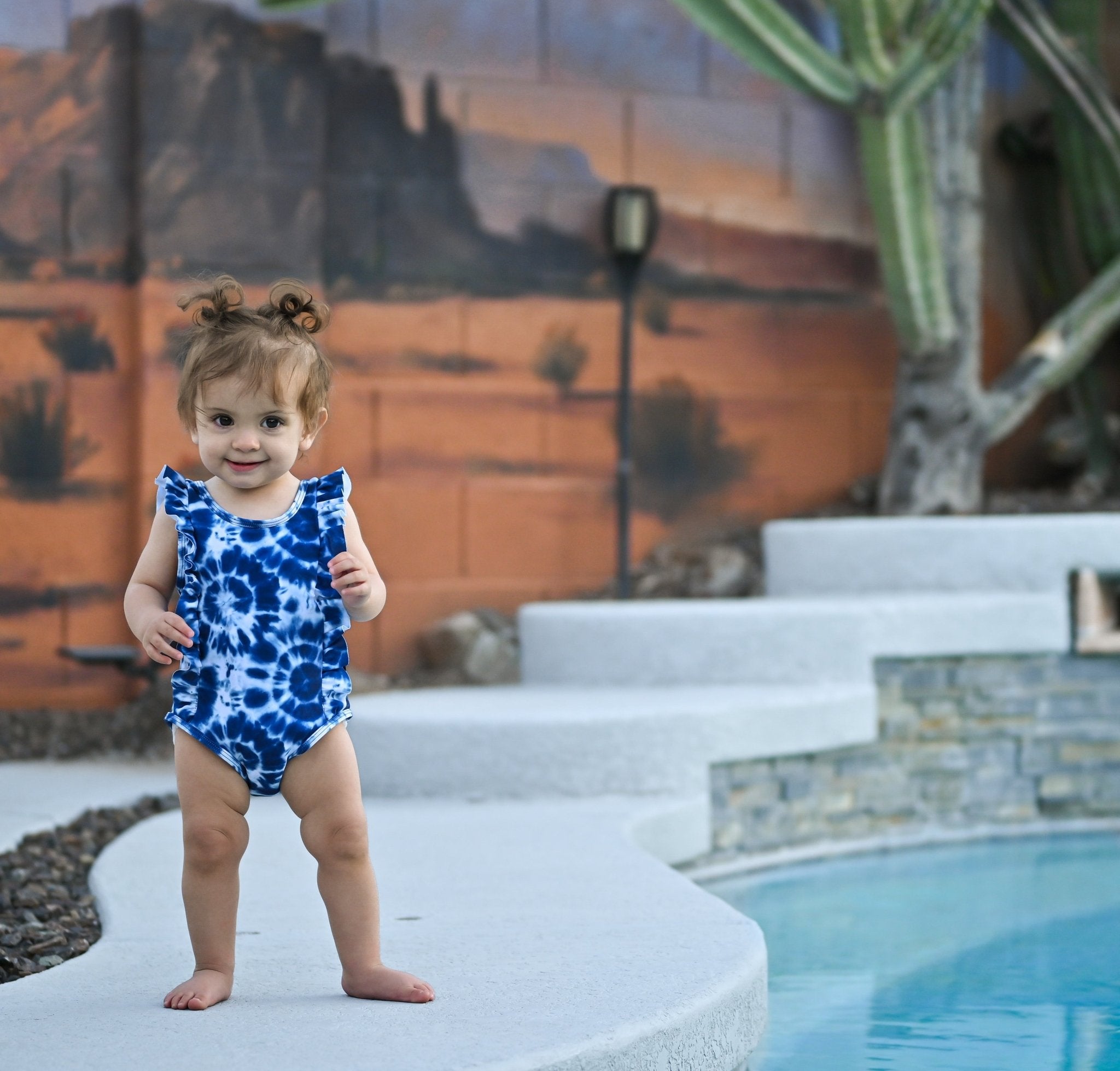 RUFFLE SWIMSUIT - Blue Tie Dye - Tenth &amp; Pine - Ruffle Swimsuit - 6/12m - millie + roo