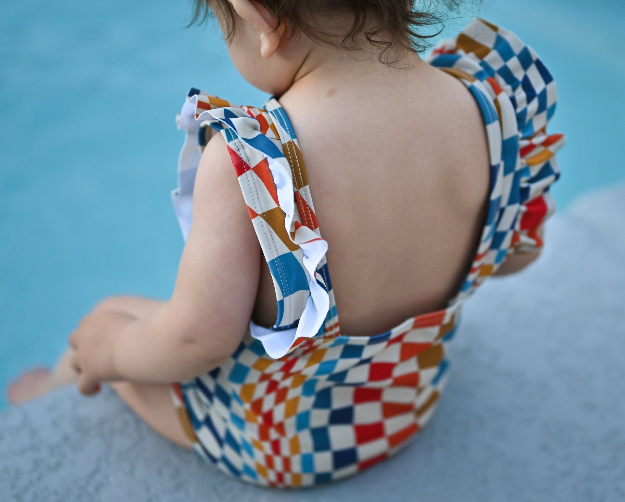 RUFFLE SWIMSUIT - Groovy Check - Tenth &amp; Pine - Ruffle Swimsuit - 6/12m - millie + roo