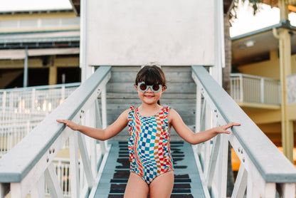 RUFFLE SWIMSUIT - Groovy Check - Tenth &amp; Pine - Ruffle Swimsuit - 6/12m - millie + roo