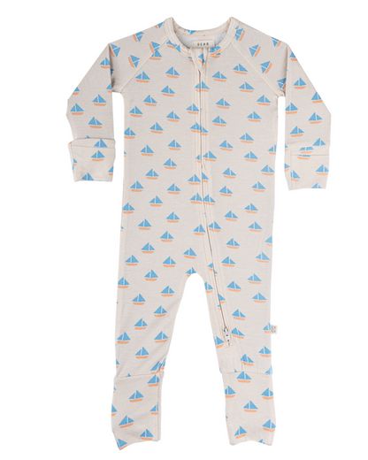 Modal Convertible Footy Pajamas in Sailboats