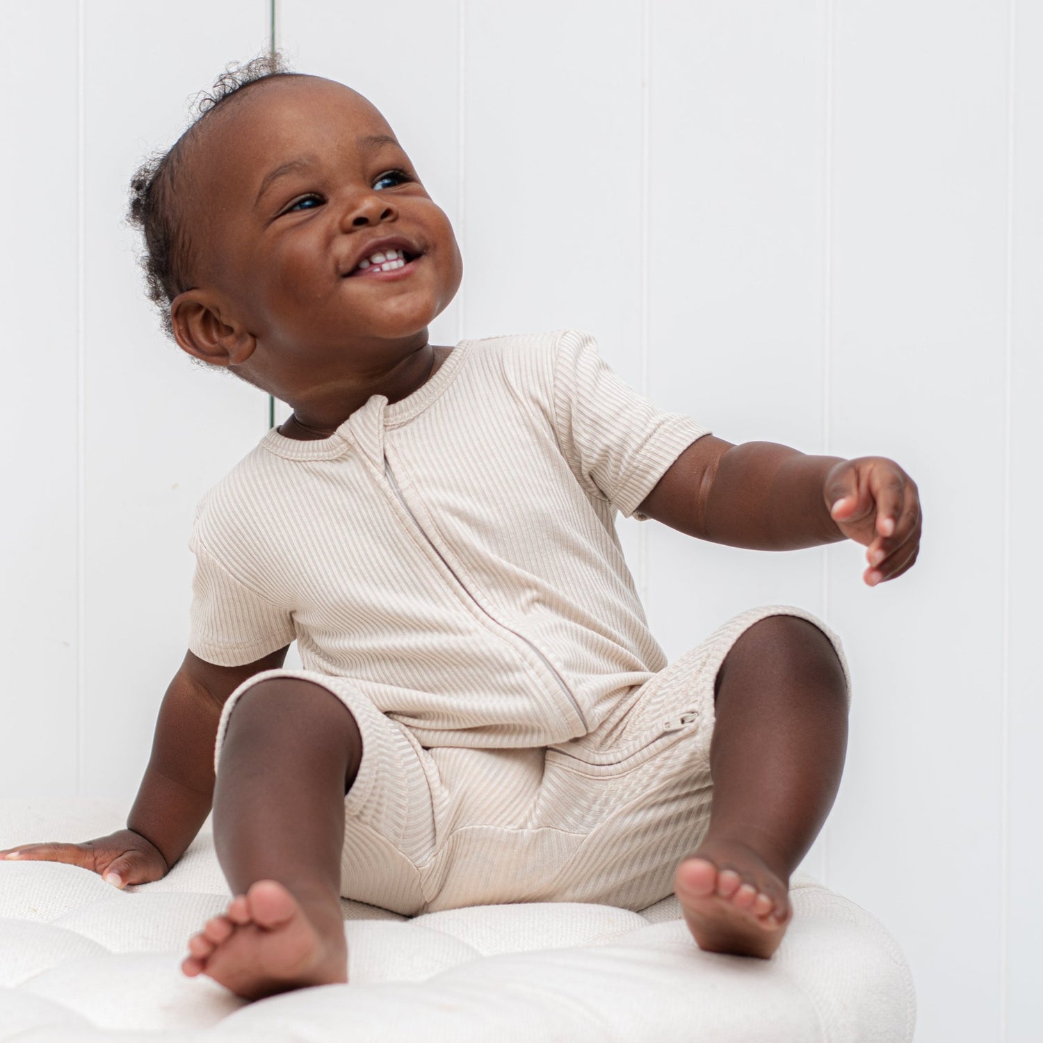 SHORTIE ZIP ROMPER - Clay Ribbed - Tenth &amp; Pine - shortie zip rompers - rib - 0/3m