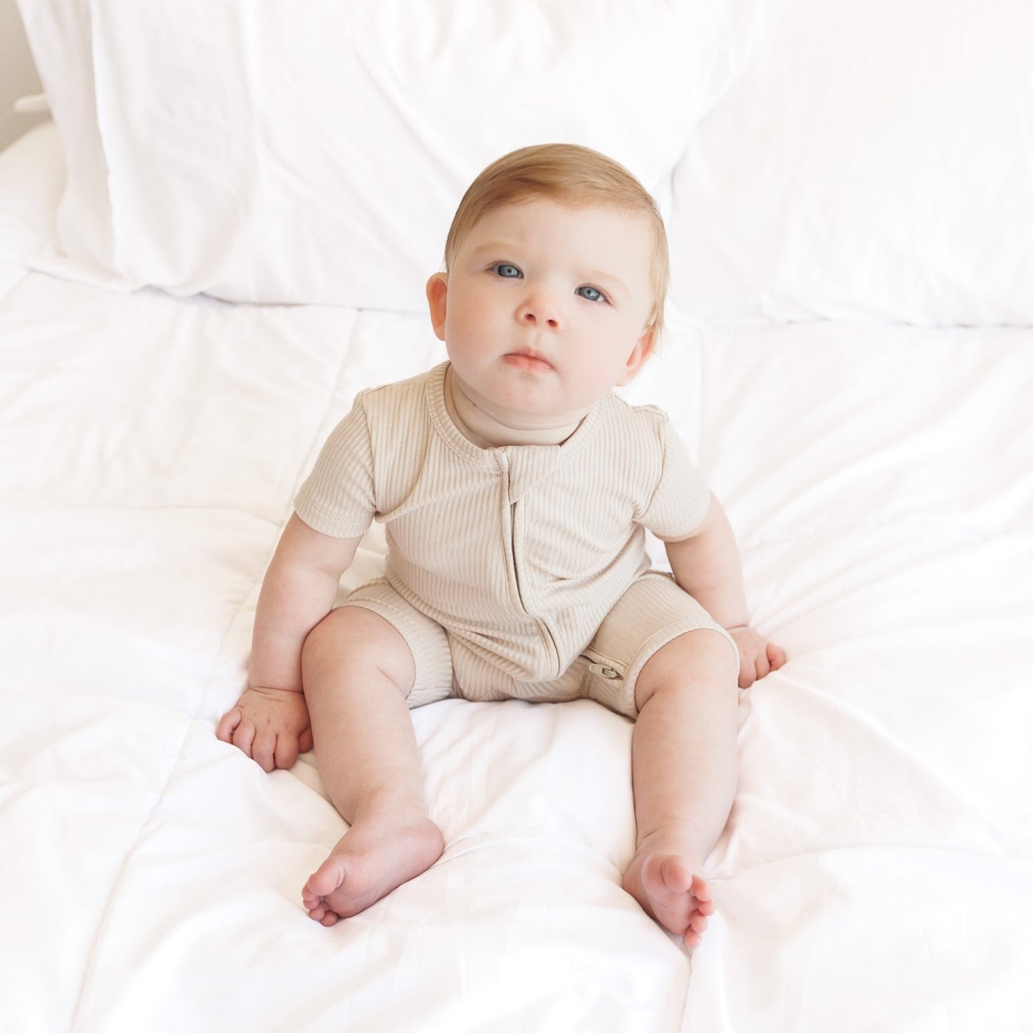 SHORTIE ZIP ROMPER - Clay Ribbed - Tenth &amp; Pine - shortie zip rompers - rib - 0/3m