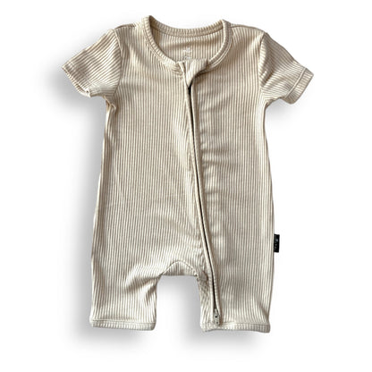 SHORTIE ZIP ROMPER - Clay Ribbed - Tenth &amp; Pine - shortie zip rompers - rib - 0/3m
