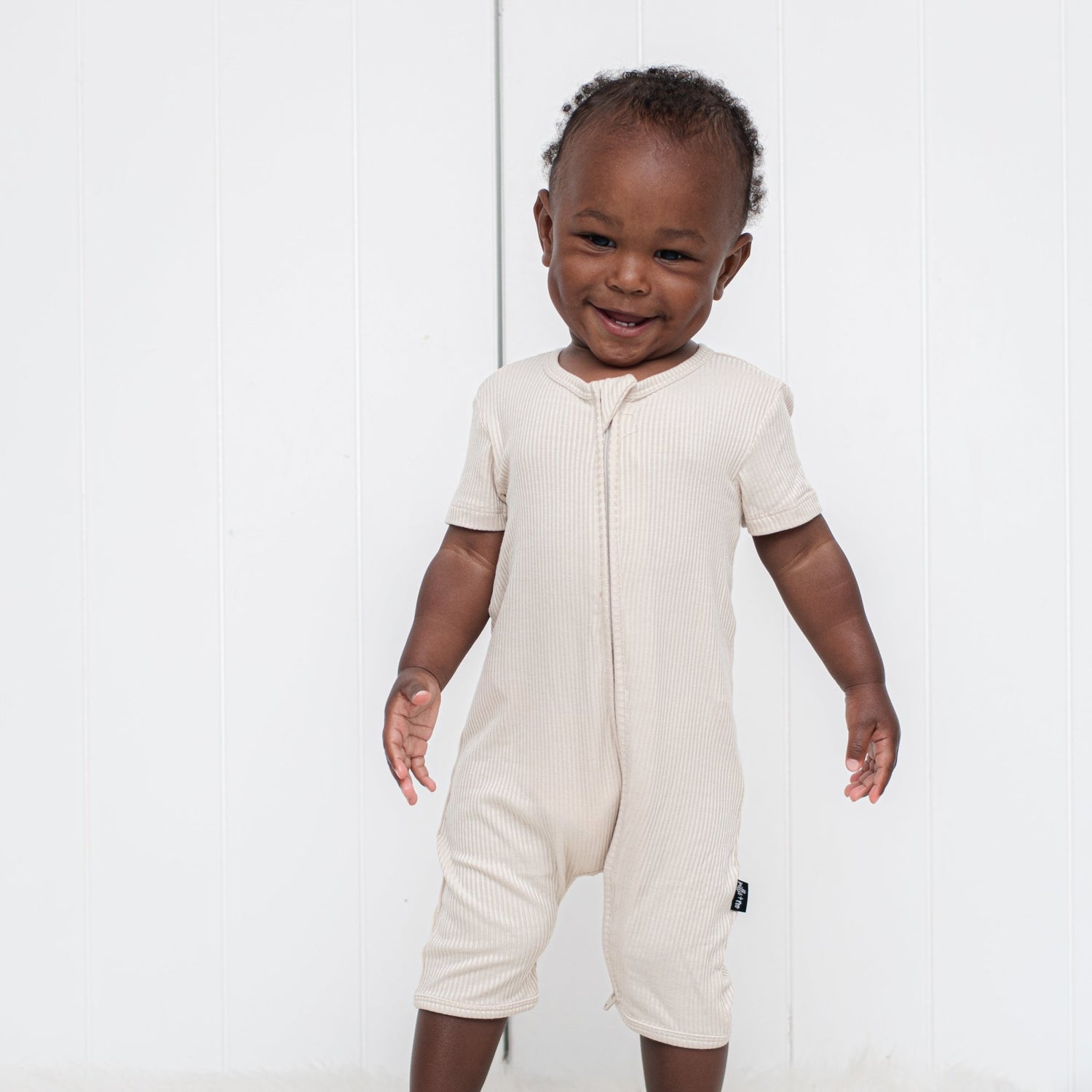 SHORTIE ZIP ROMPER - Clay Ribbed - Tenth &amp; Pine - shortie zip rompers - rib - 0/3m
