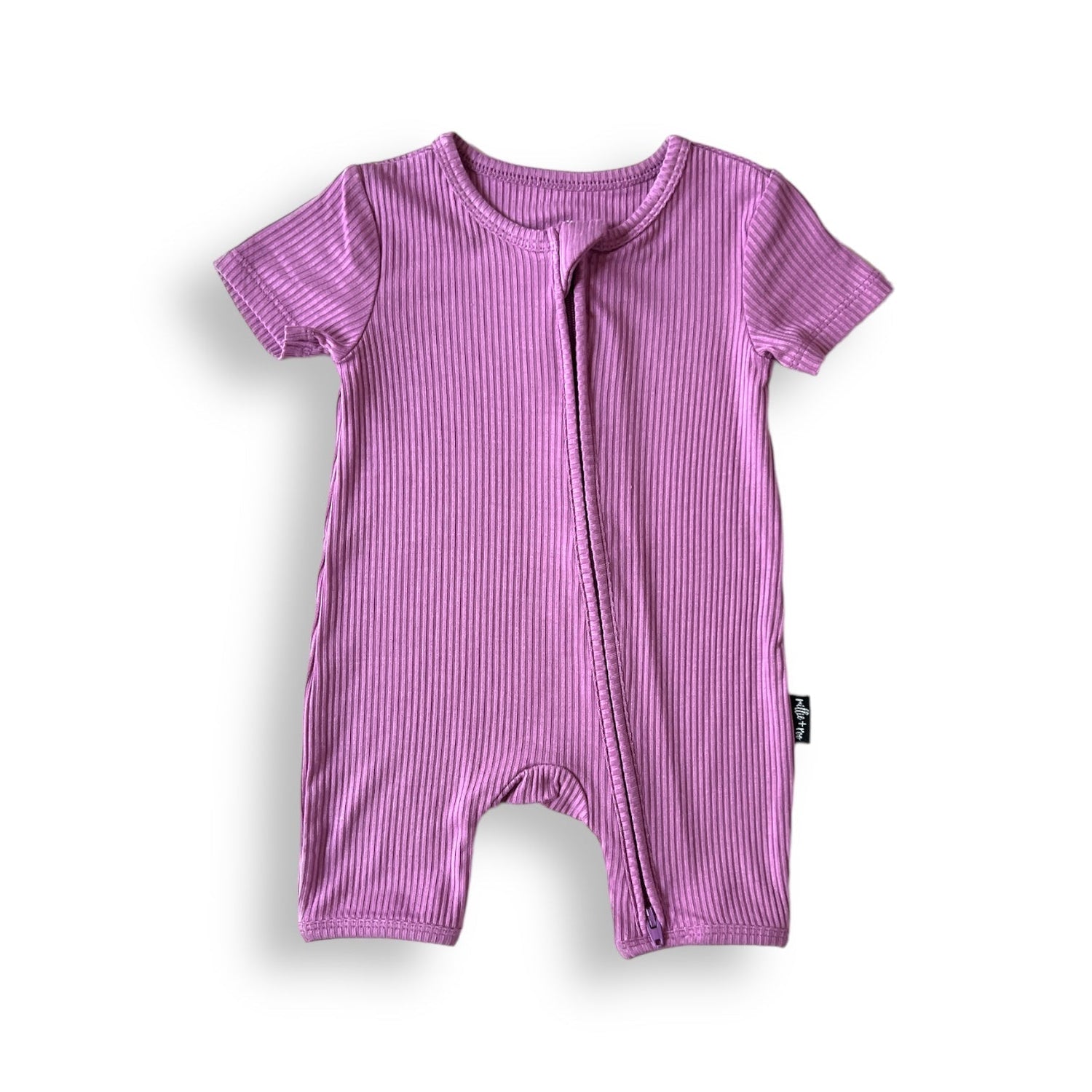 SHORTIE ZIP ROMPER - Lilac Ribbed - Tenth &amp; Pine - shortie zip rompers - rib - 0/3m