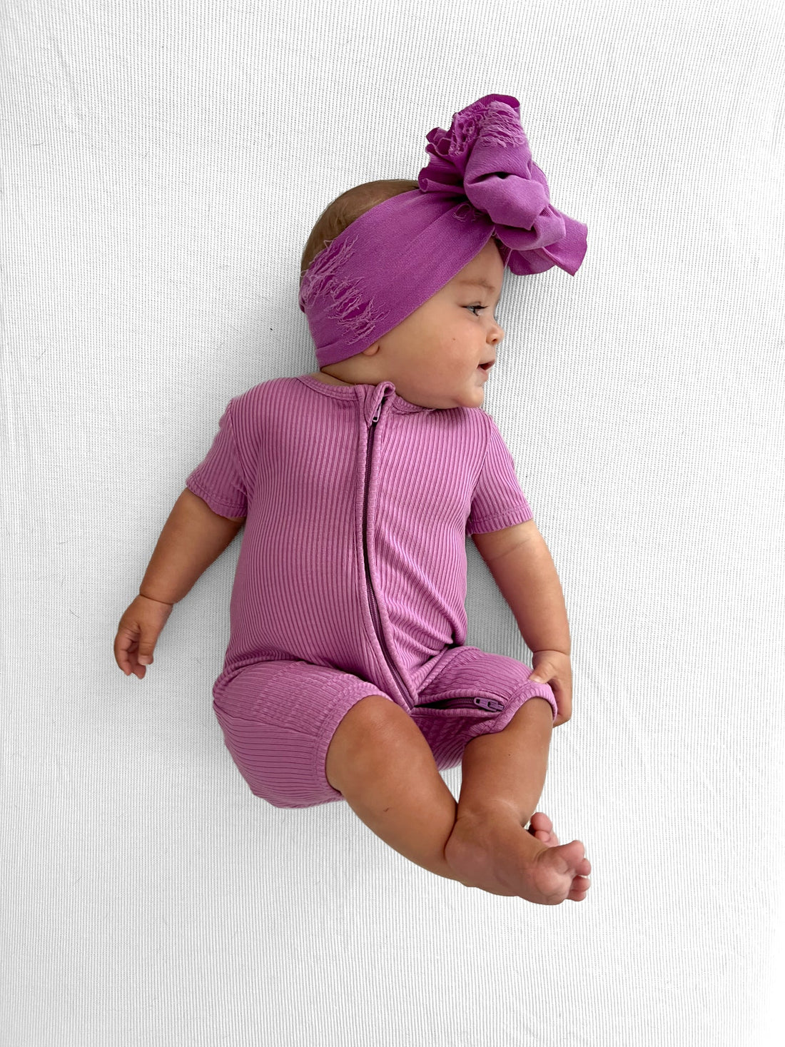 SHORTIE ZIP ROMPER - Lilac Ribbed - Tenth &amp; Pine - shortie zip rompers - rib - 0/3m