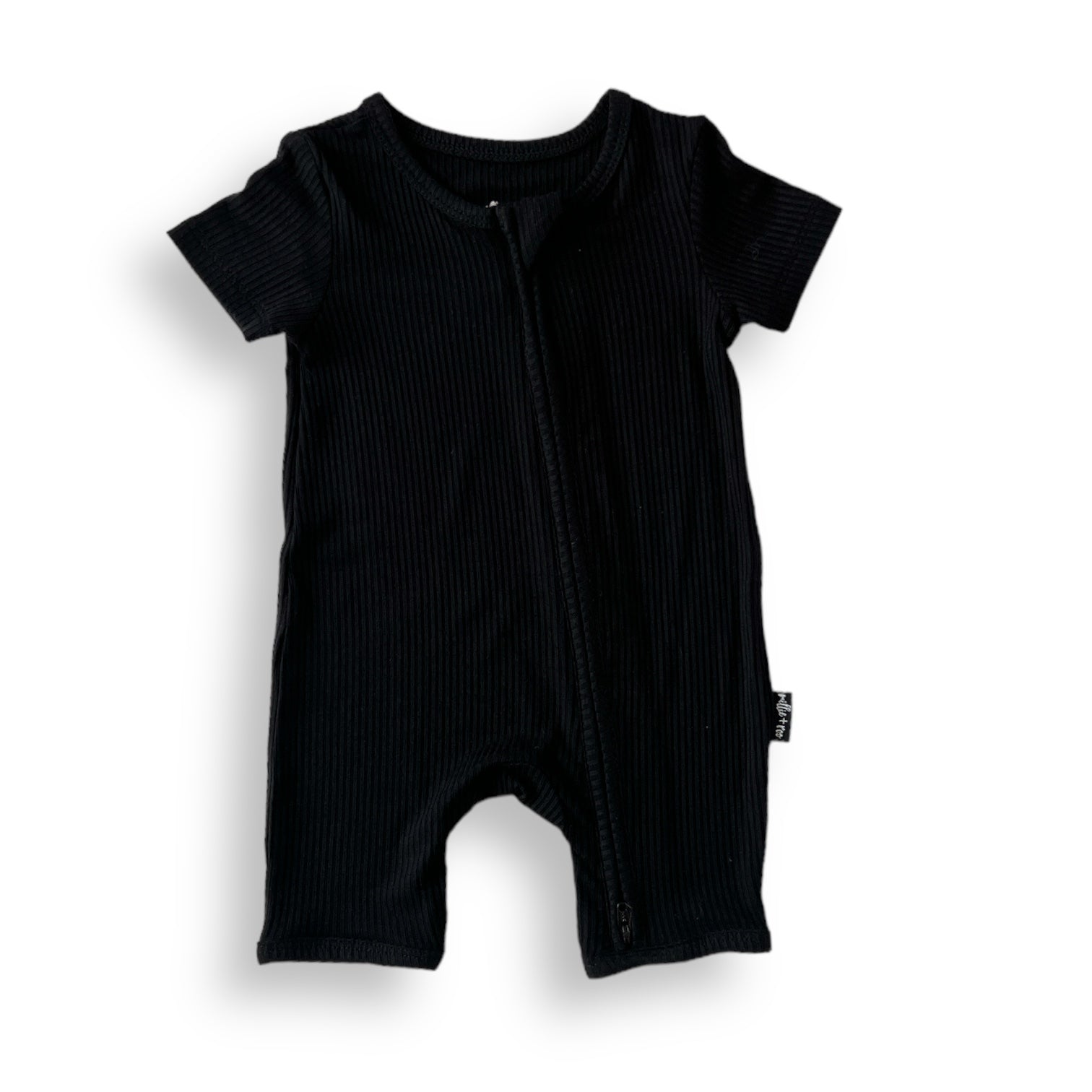 SHORTIE ZIP ROMPER - Midnight Ribbed - Tenth &amp; Pine - shortie zip rompers - rib - 0/3m