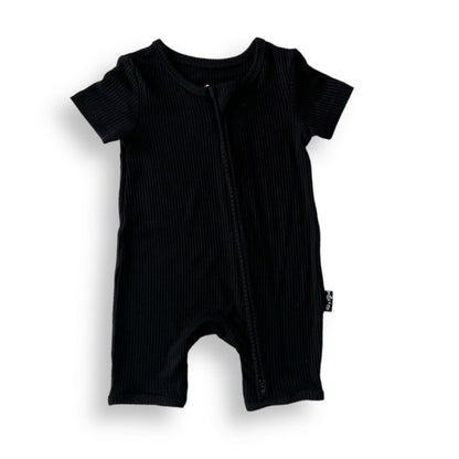 SHORTIE ZIP ROMPER - Midnight Ribbed - Tenth &amp; Pine - shortie zip rompers - rib - 0/3m