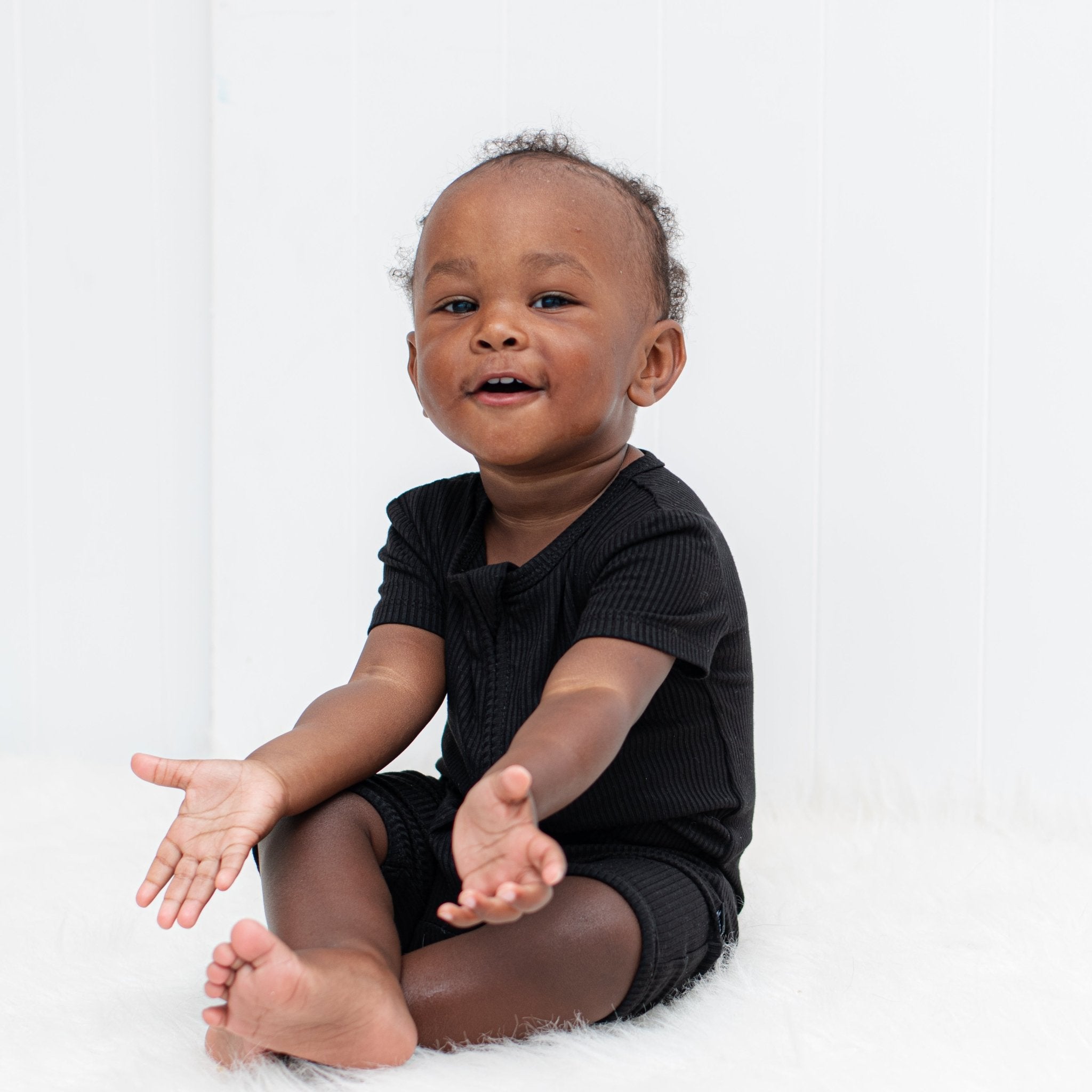 SHORTIE ZIP ROMPER - Midnight Ribbed - Tenth &amp; Pine - shortie zip rompers - rib - 0/3m