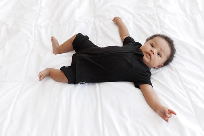 SHORTIE ZIP ROMPER - Midnight Ribbed - Tenth &amp; Pine - shortie zip rompers - rib - 0/3m