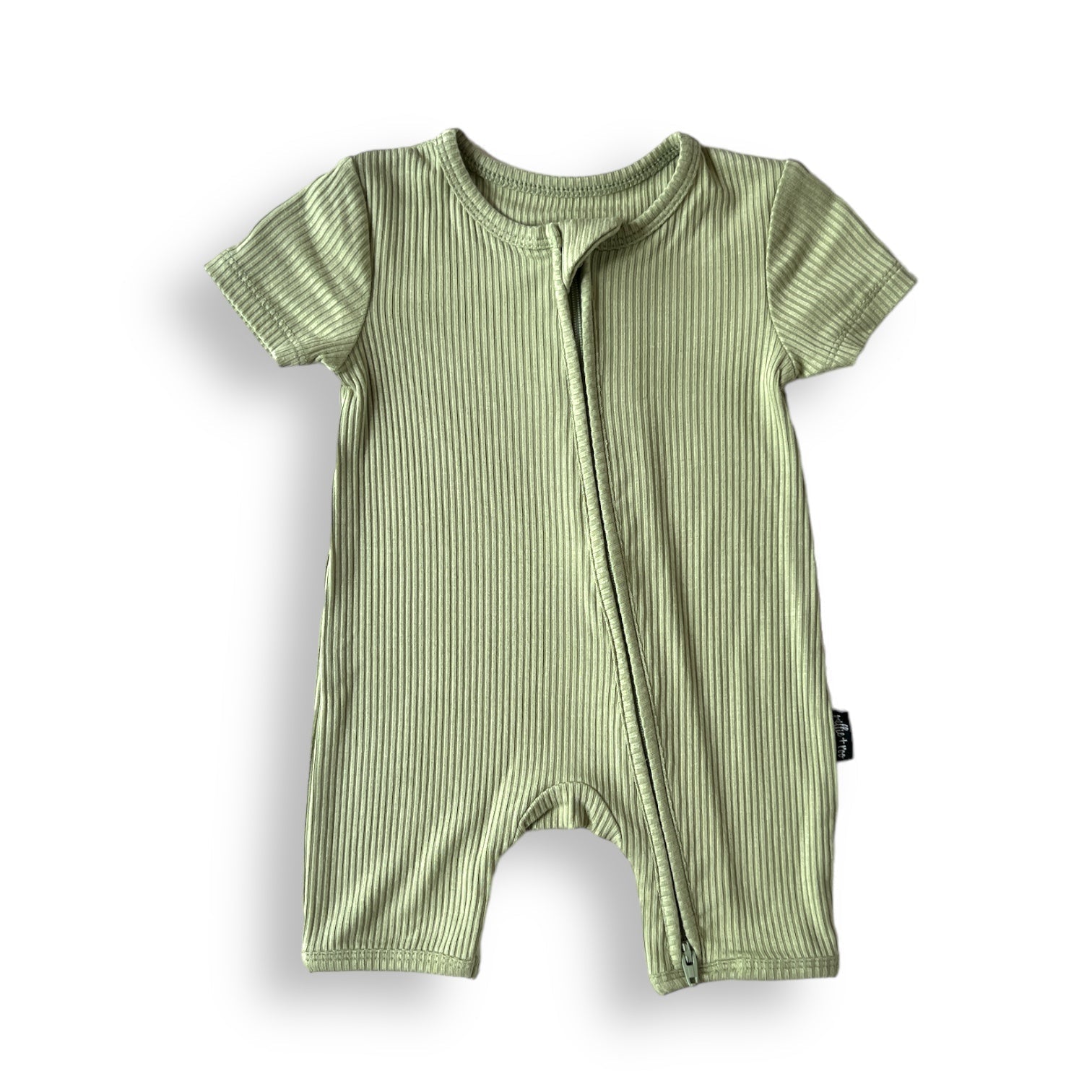 SHORTIE ZIP ROMPER - Pistachio Ribbed - Tenth &amp; Pine - shortie zip rompers - rib - 0/3m