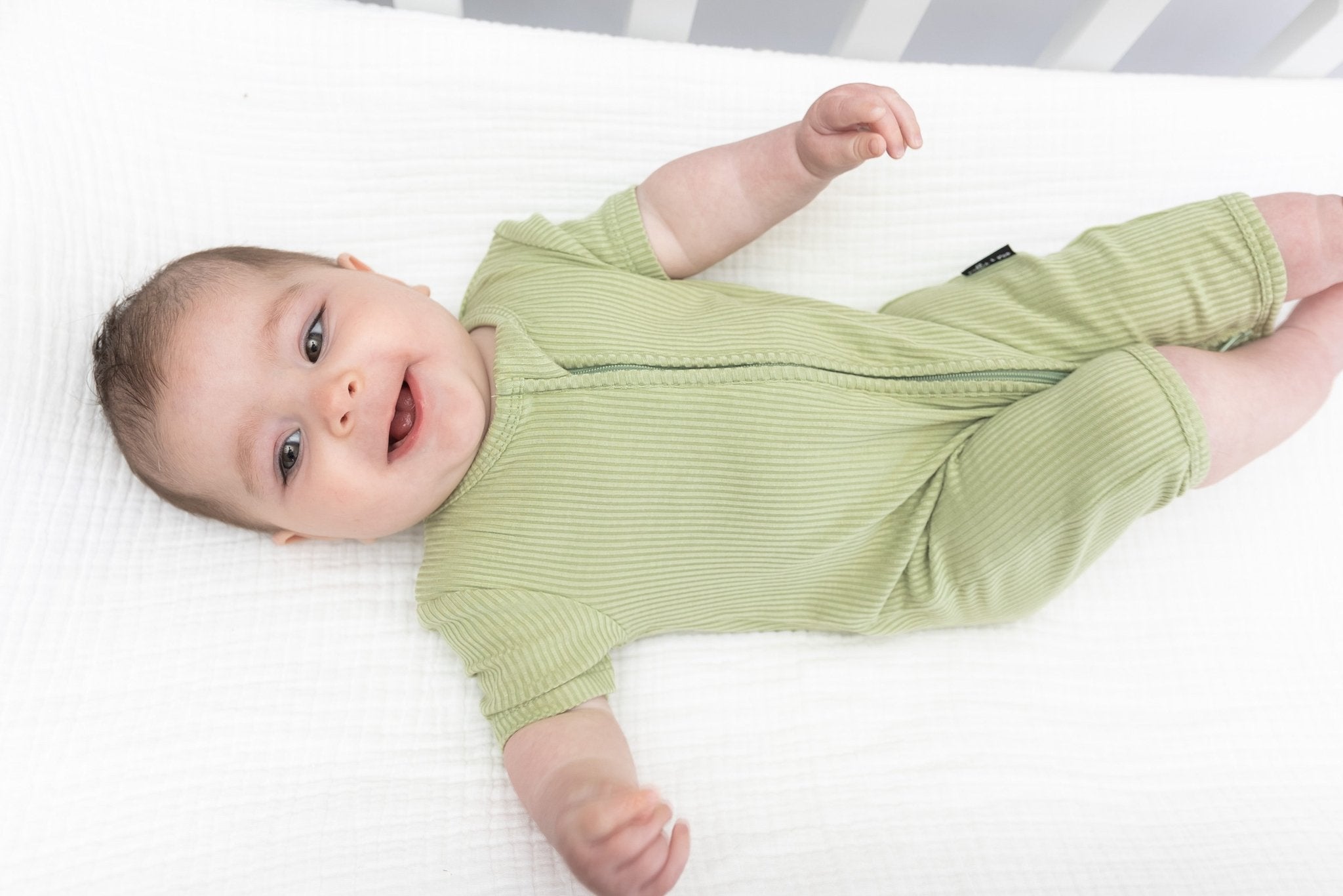 SHORTIE ZIP ROMPER - Pistachio Ribbed - Tenth &amp; Pine - shortie zip rompers - rib - 0/3m