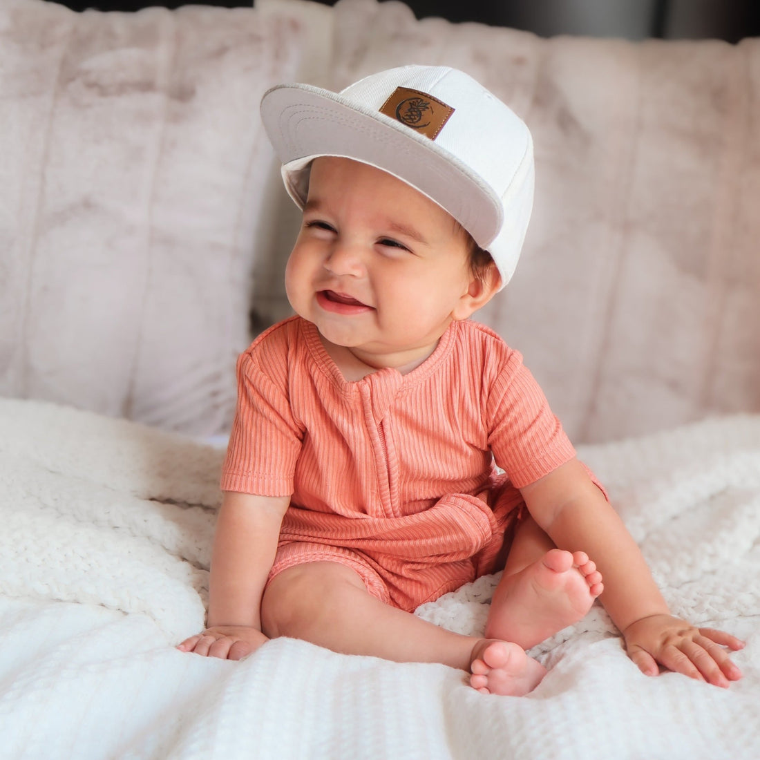 SHORTIE ZIP ROMPER - Red Rock Ribbed - Tenth &amp; Pine - shortie zip rompers - rib - 0/3m