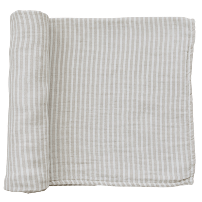 Taupe Stripe Muslin Swaddle Blanket - Tenth &amp; Pine - 