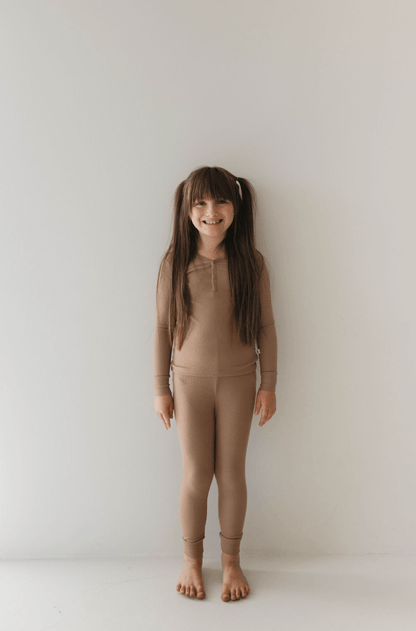 Two Piece Bamboo Pajamas | Ribbed Milk Chocolate - Tenth &amp; Pine - 2/3 Years