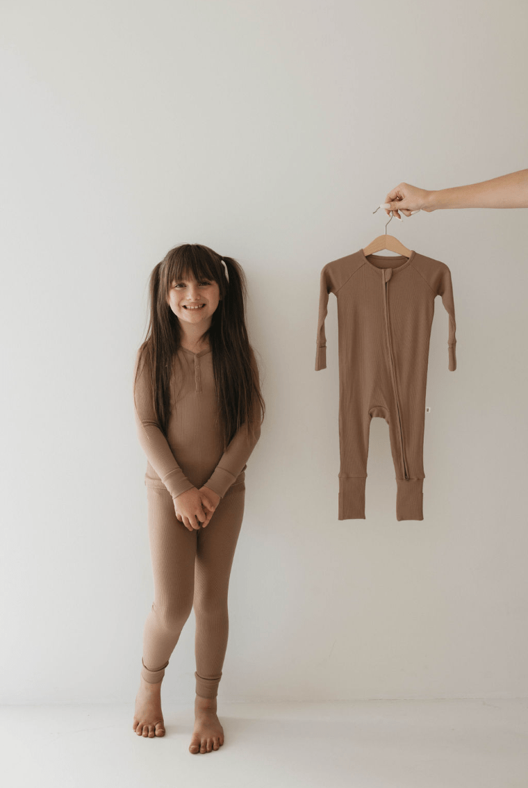 Two Piece Bamboo Pajamas | Ribbed Milk Chocolate - Tenth &amp; Pine - 2/3 Years