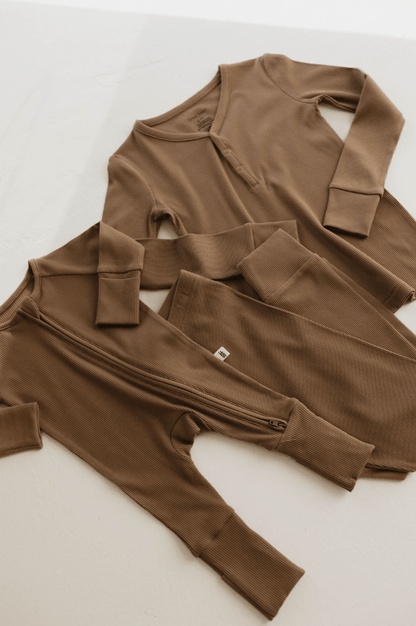 Two Piece Bamboo Pajamas | Ribbed Milk Chocolate - Tenth &amp; Pine - 2/3 Years