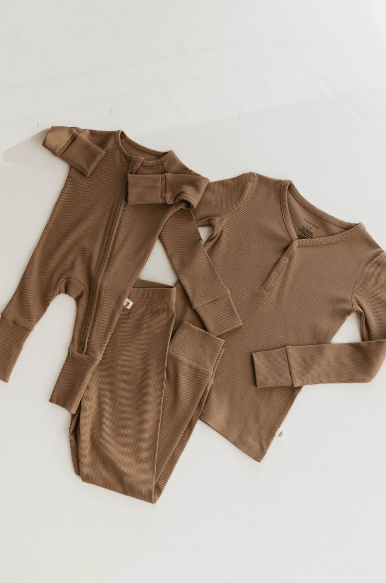 Two Piece Bamboo Pajamas | Ribbed Milk Chocolate - Tenth &amp; Pine - 2/3 Years