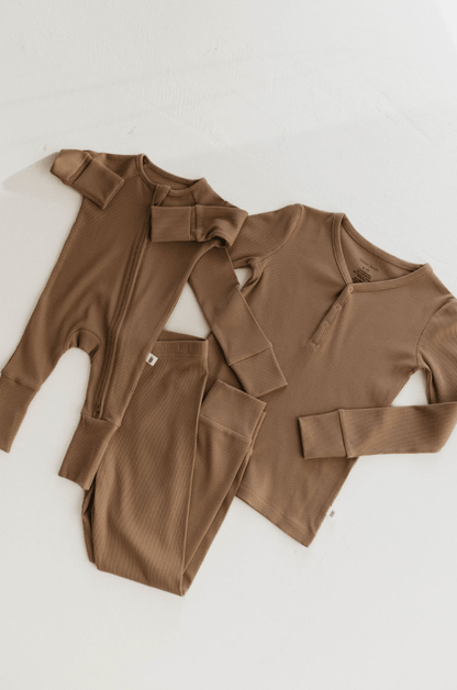 Two Piece Bamboo Pajamas | Ribbed Milk Chocolate - Tenth &amp; Pine - 2/3 Years