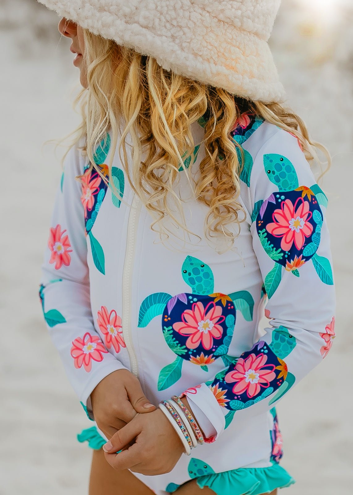 White Turtle Zip Rash Guard Swimsuit - Tenth & Pine - Swimsuit - 2 - Oopsie Daisy