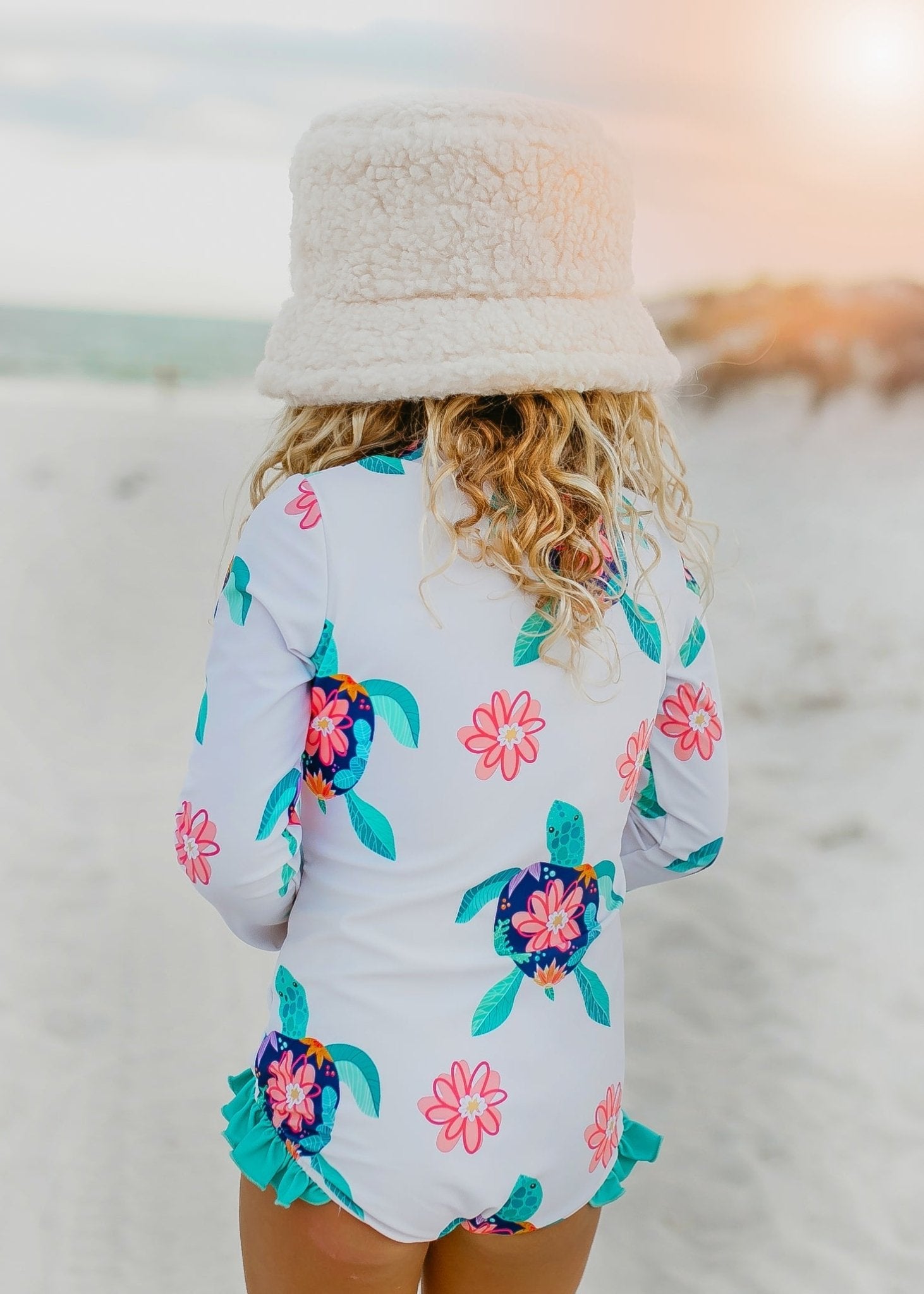 White Turtle Zip Rash Guard Swimsuit - Tenth & Pine - Swimsuit - 2 - Oopsie Daisy