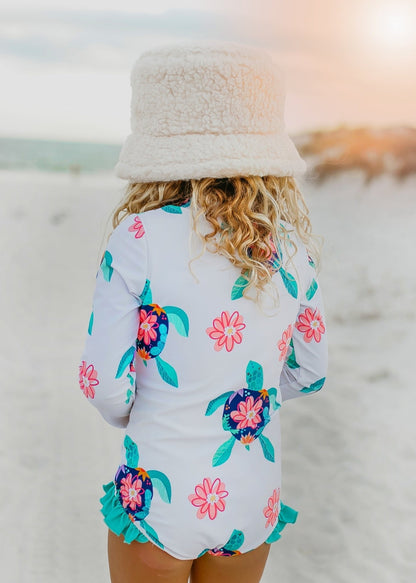White Turtle Zip Rash Guard Swimsuit - Tenth & Pine - Swimsuit - 2 - Oopsie Daisy