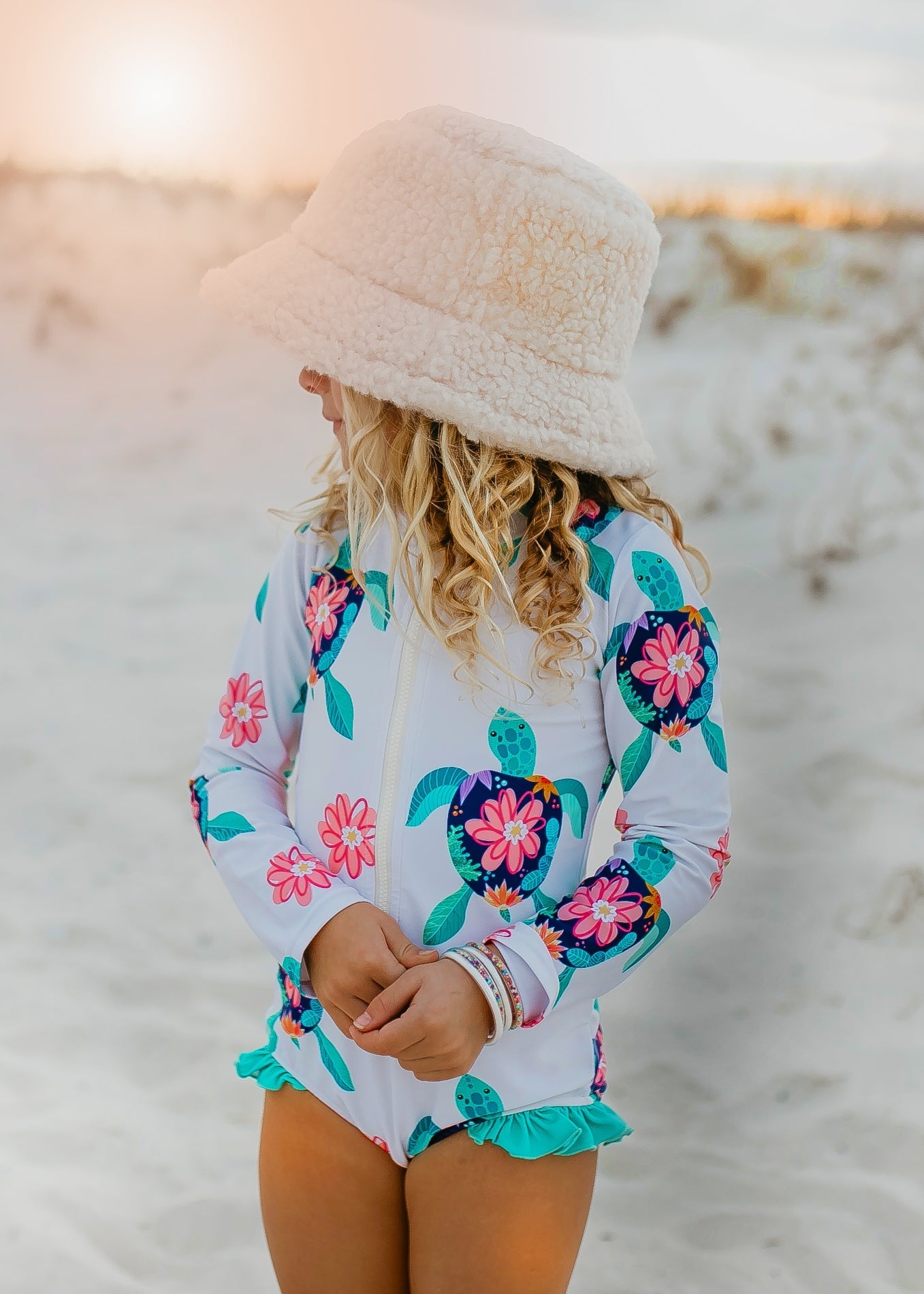 White Turtle Zip Rash Guard Swimsuit - Tenth & Pine - Swimsuit - 2 - Oopsie Daisy