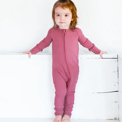 ZIP ROMPER - Mauve Ribbed - Tenth & Pine - zip rompers - ribbed - 0/3m