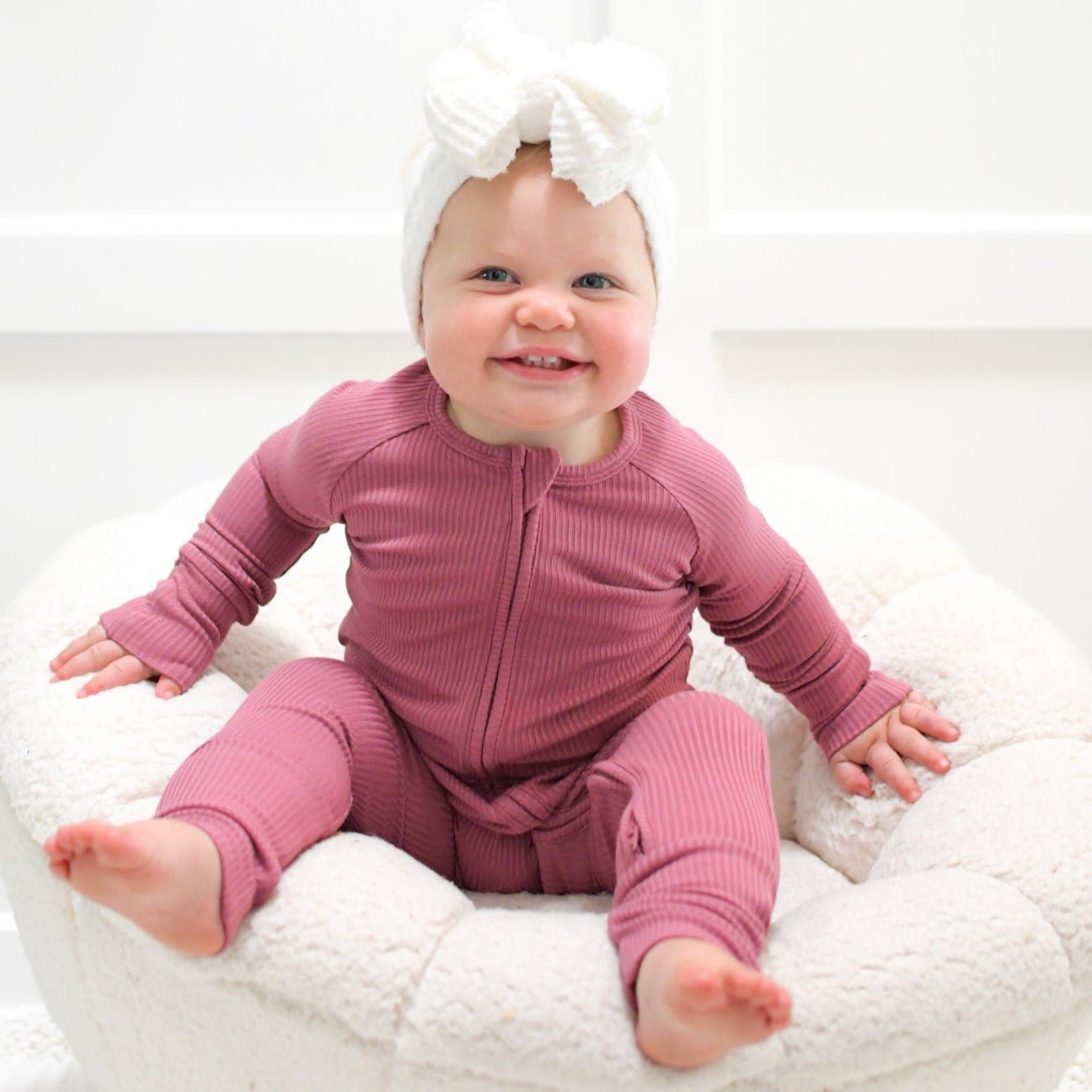 ZIP ROMPER - Mauve Ribbed - Tenth & Pine - zip rompers - ribbed - 0/3m